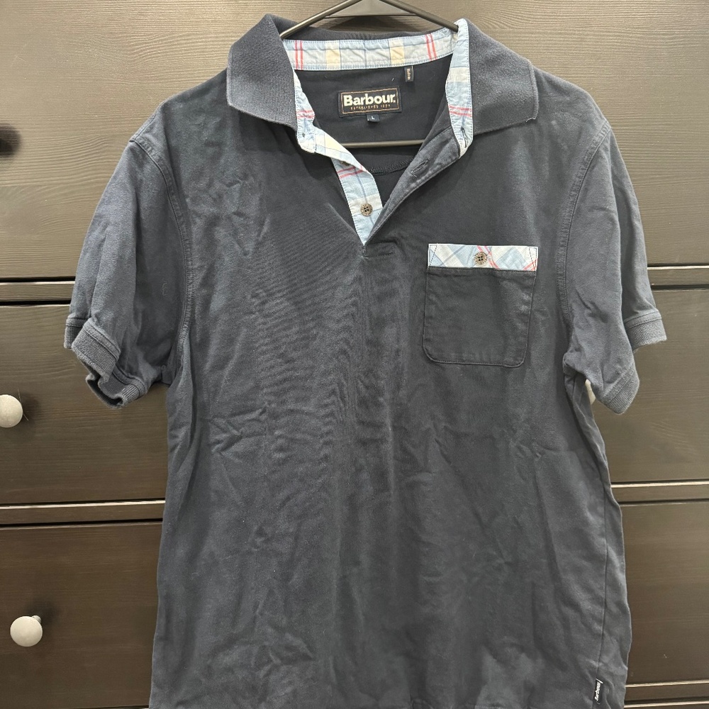 Men's Medium, Short Sleeve, Navy, Barbour